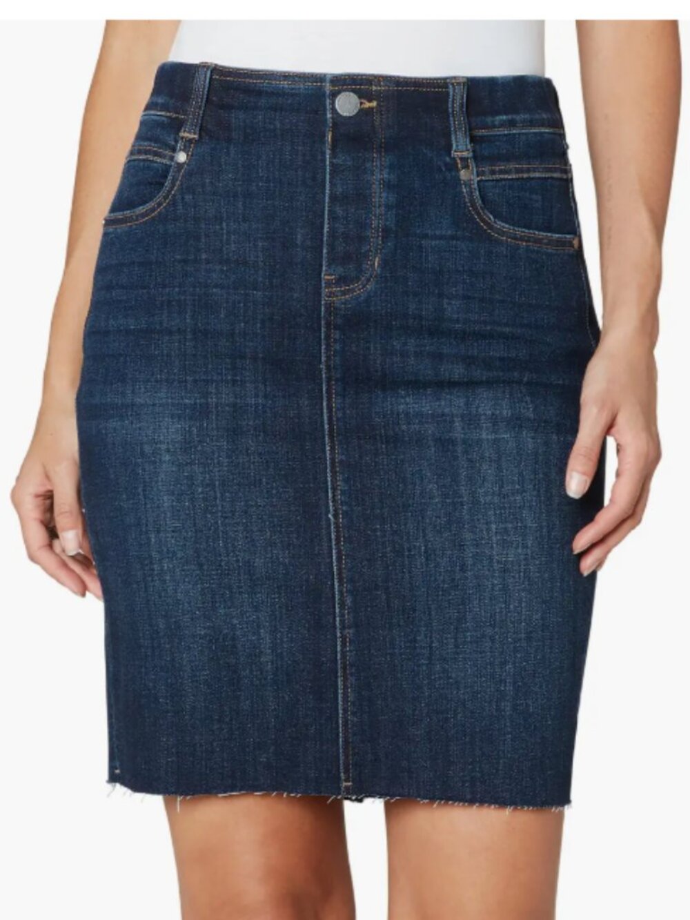 Size 14 Liverpool Gia 20" Pull-On Cut Hem Pencil Skirt in Lowry. Frayed hem.
